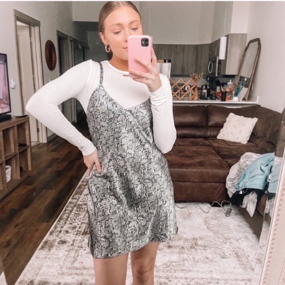 Vintage Satin Snakeskin Low Back Mini Slip Dress